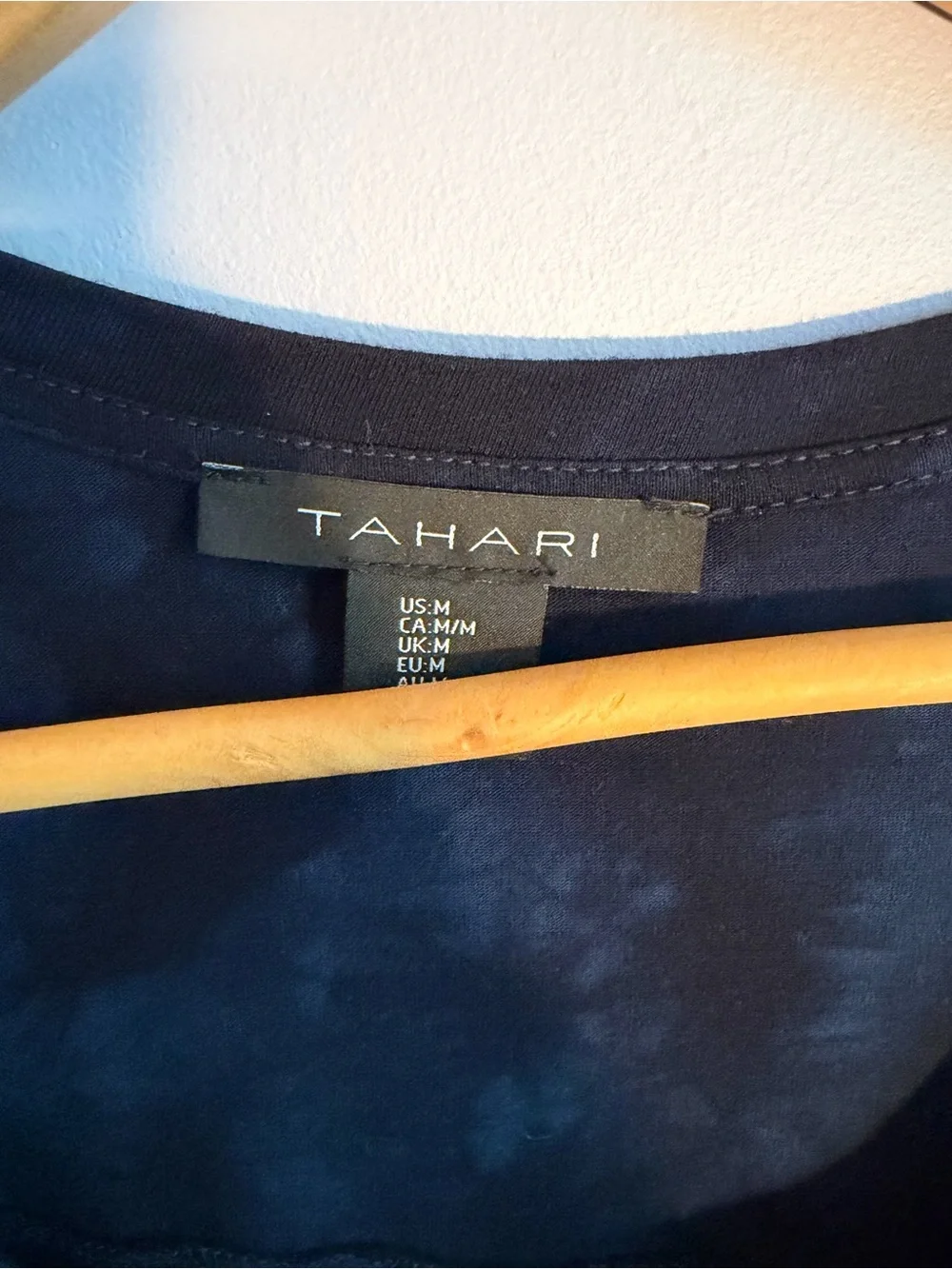 Tahari Black and Charcoal Tie-Dye Scoop Neck Tee - Picture 2 of 3